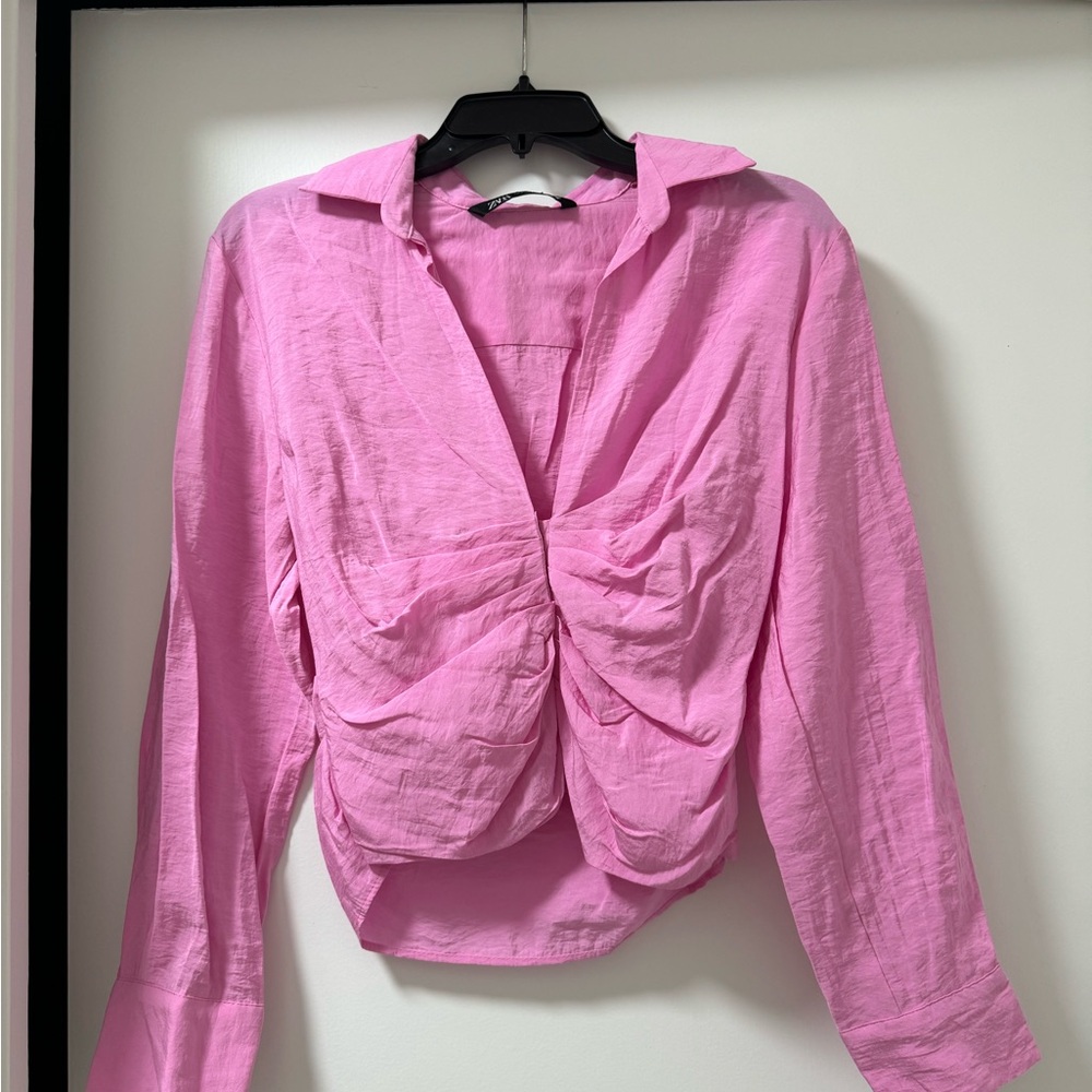 Zara Pink Shirt Buttoned Blouse